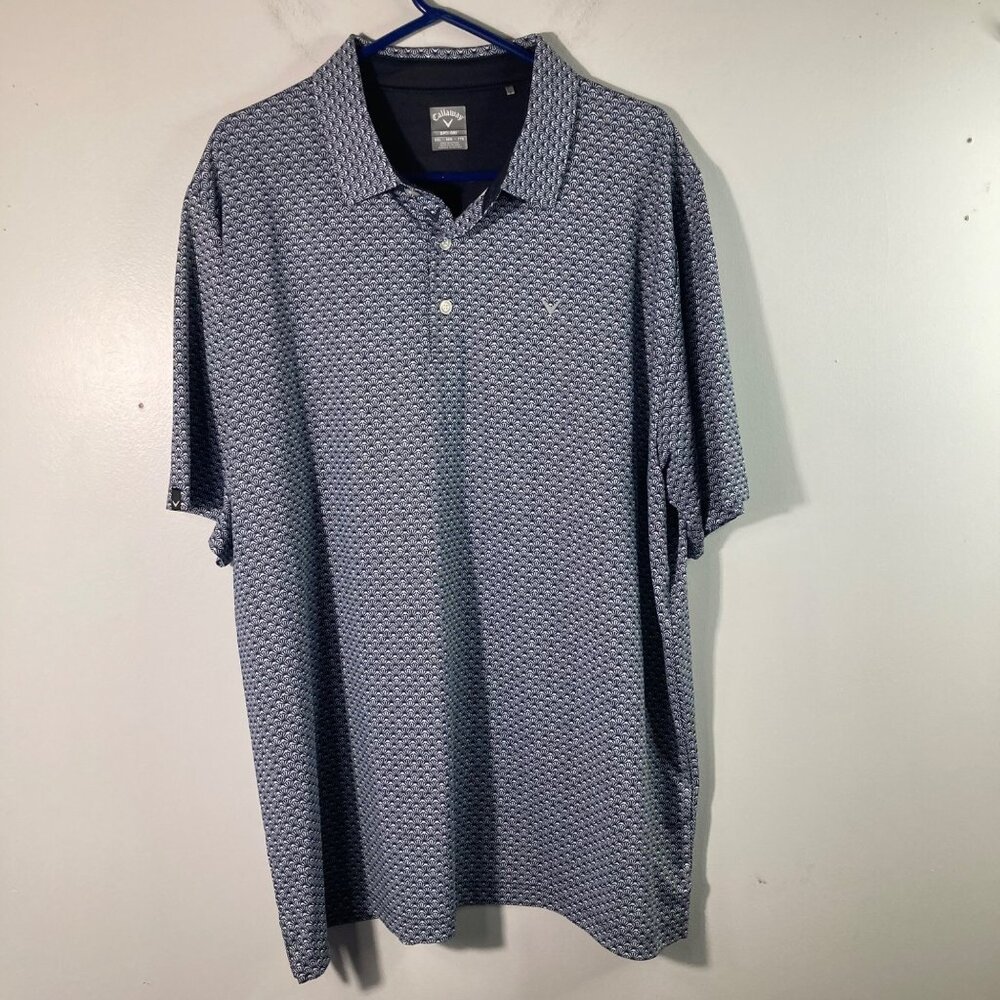 Mens Callaway Opti Dri Golf Polo Shirt Geometric Graphic 2XL Navy Black‎ White